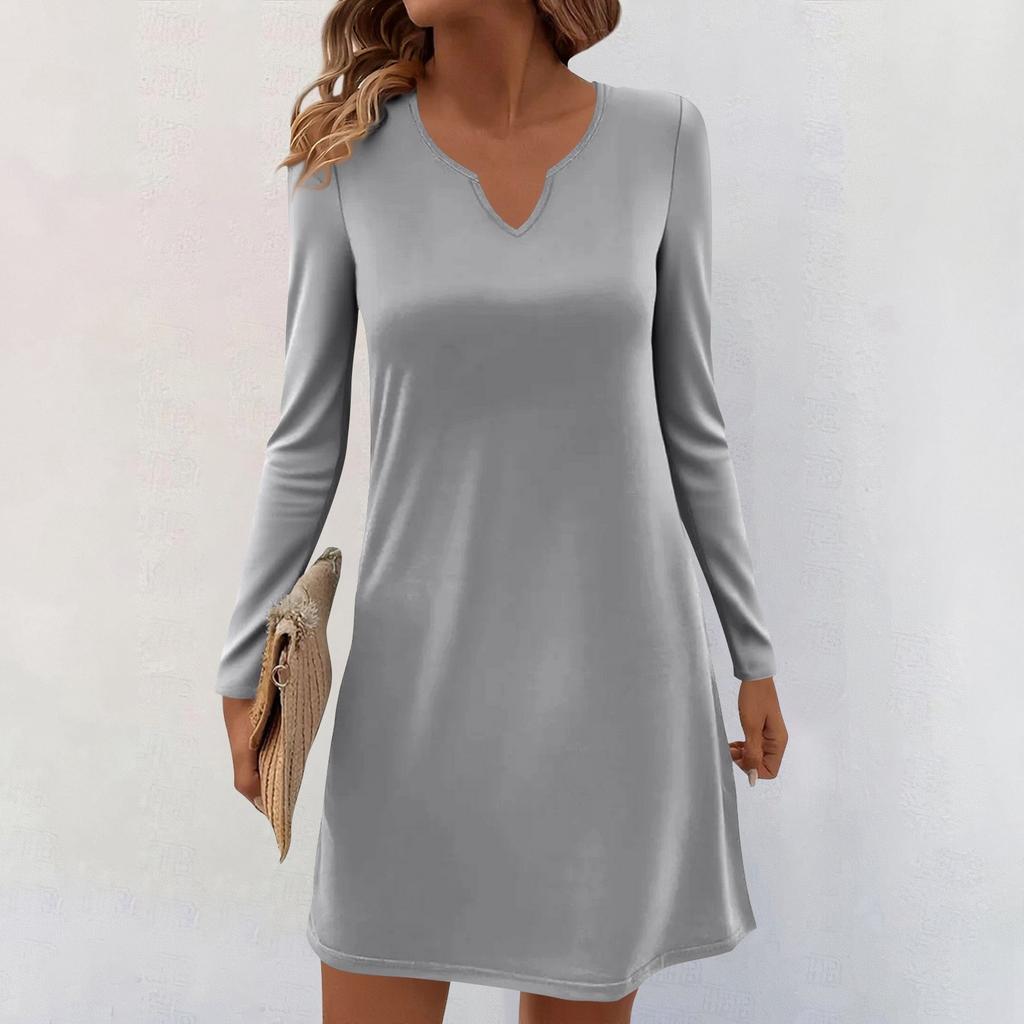 Dame Langermet Casual Midikjoler V-Hals Print Casual Kjole