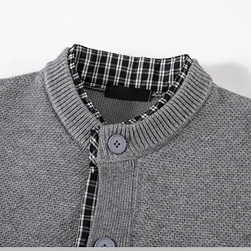 Loose Plaid Patchwork Fake Two Piece Knit Cardigan Sweater For Men
