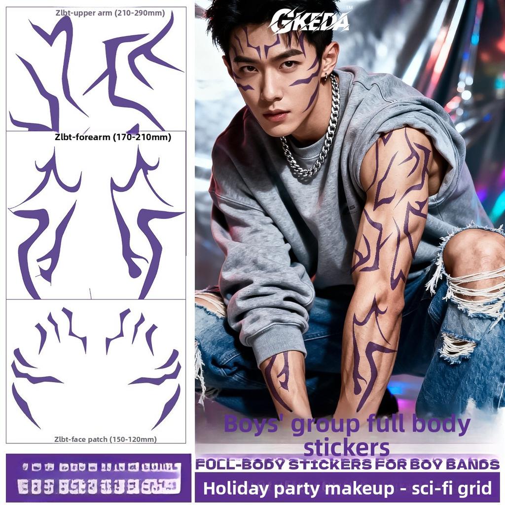 4 Stück KPop Dämon Lumi Cosplay Tattoo Aufkleber Holografische Körper Gesichts Aufkleber für Partys Halloween Bühnenauftritte