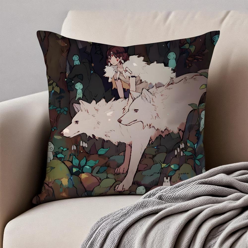 Fantasy Japanischer Anime Prinzessin Mononoke Kissenbezug Staubmilbenresistent Unsichtbarer Reißverschluss Kurzer Plüsch Sofakissen