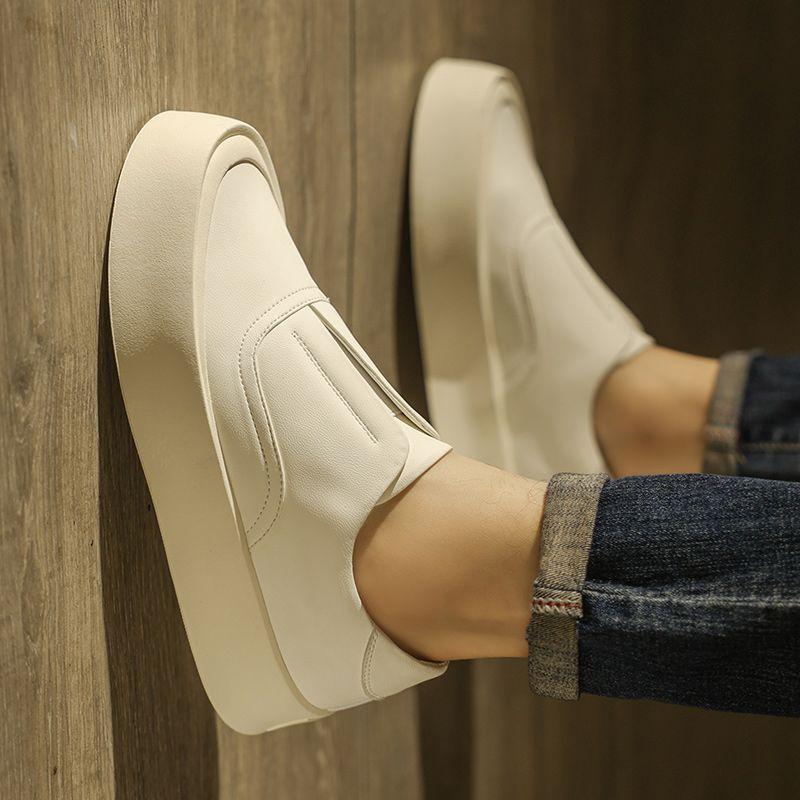 Leather Shoes Men's Autumn Leather Versatile High-end Men's Thick Soles Increase Height Leisure Business One Pedal White Board Shoes