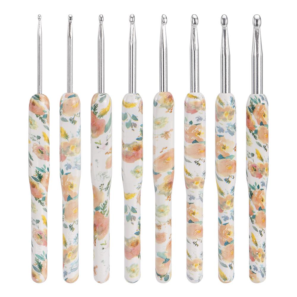 8pcs Flower Color Crochet Hooks Tool Set, MultiColor Ergonomic Design Knitting Needle Hooks, Ideal for Weaving Sweater, Scarf