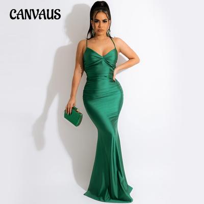 Einfarbiges, sexy Neckholder-Wickelkleid, rückenfrei, eng anliegend, langes Kleid für Damen, Partykleid, Abendkleid