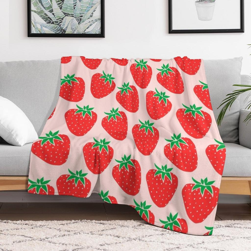 Cute Strawberry Throw Blanket Breathable Lightweight Blanket for Adults Kids