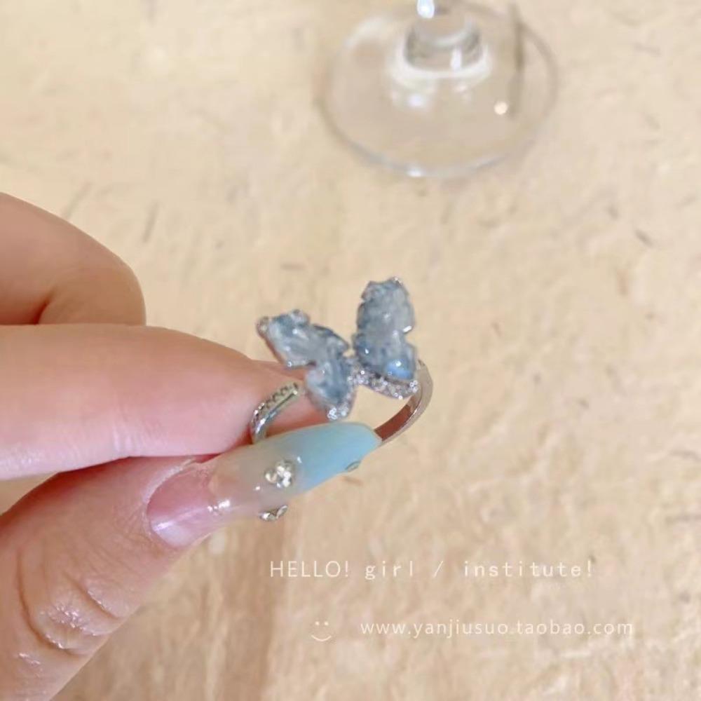 French Retro Blue Butterfly Ring Design Sense Temperament Personality Simple Cold Sense Versatile Ring