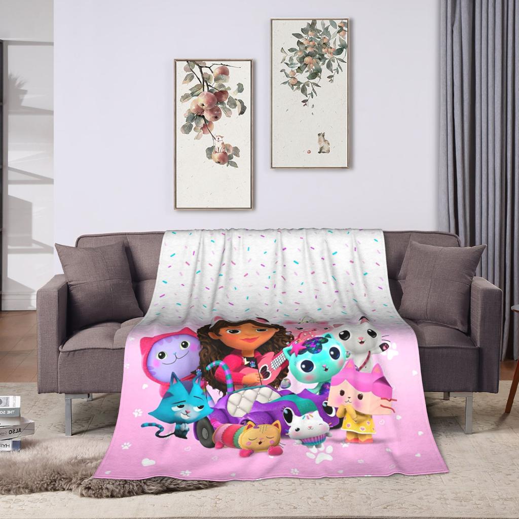 Cartoon Cute Gabbys Dollhouse Blankets Fleece Summer  Breathable Warm Throw Blanket for Bedding Outdoor Plush Thin Quilt