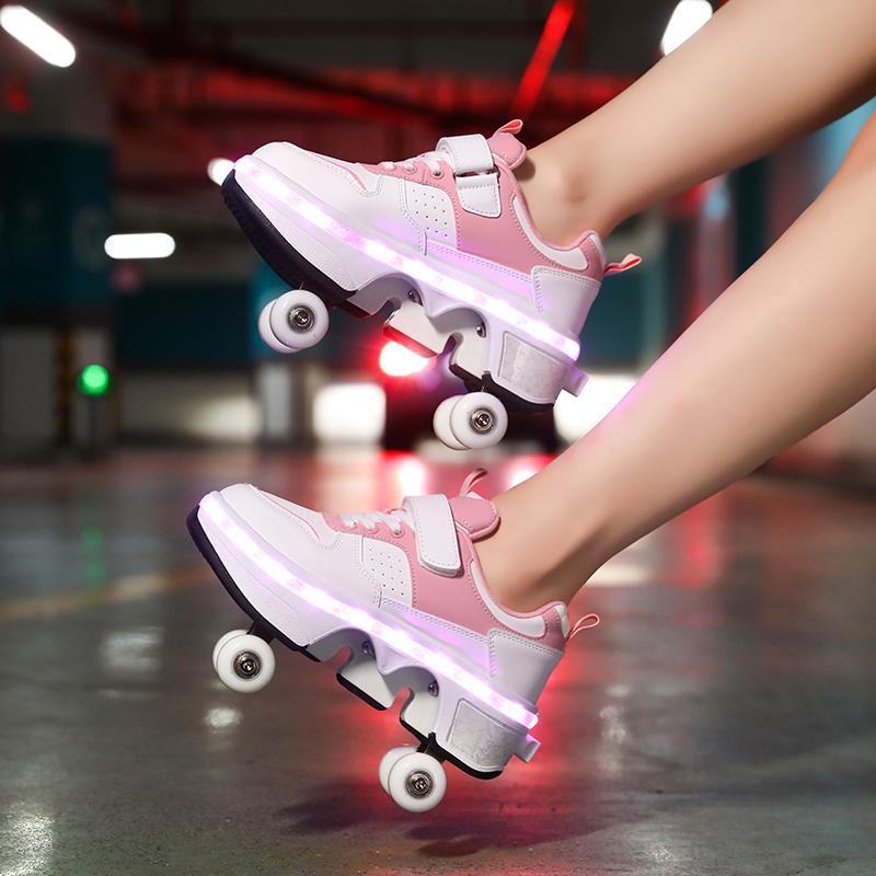 Men's/Women's /Kids Roller Roller Shoes 4-wheel Deformation Shoes Roller Skates Adult Rechargeable LuminousSkating Shoes