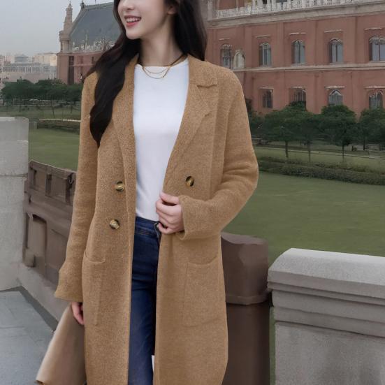 Women's Wool Blend Long Coat Oversized Double Breasted Trench Coat Notched Lapel Fall Winter Warm Overcoat