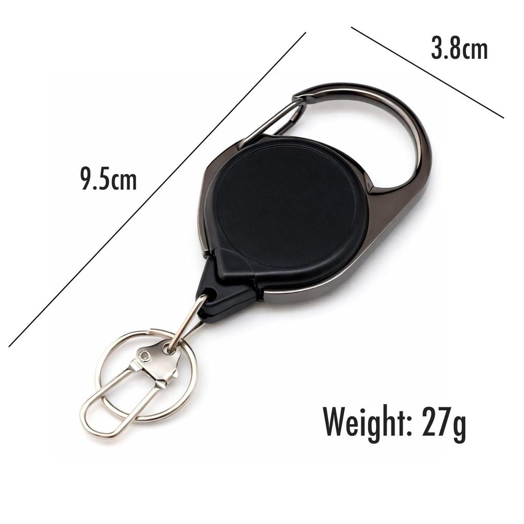 TUNUKE Reel Carabiner Extendable up to Compact and Lightweight Keychain, Style, Pin-on Reel, 70cm, (5 Black)