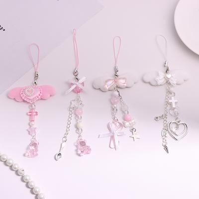 1 Pièce Décoration DIY Nœud Papillon Chaîne de Téléphone Pendentif Aile d'Ange Porte-clés Doux Cool Lanière de Téléphone Clé Acrylique Porte-clés Ornement de Sac