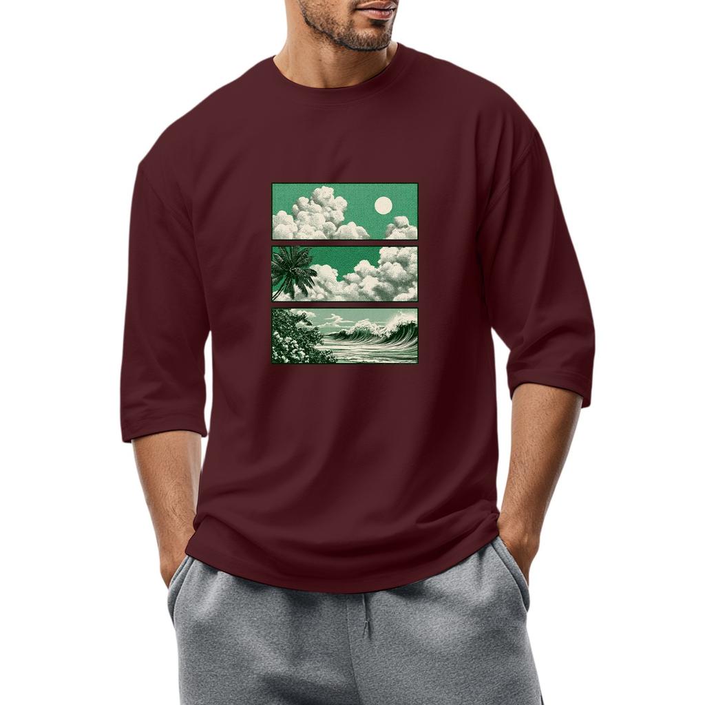 Men'S Round Neck Three-Quarters Sleeve Top Casual Fashion T-Shirt
