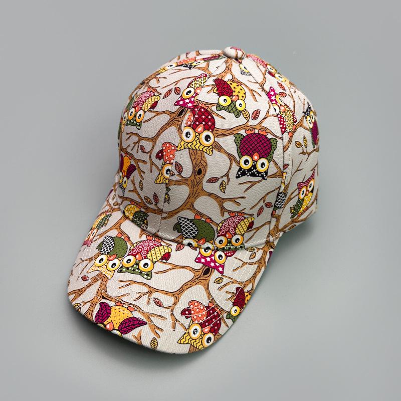 British Cartoon Print Owl Letter Baseball Cap Men'S And Women'S Sunshade Personality Street Cap