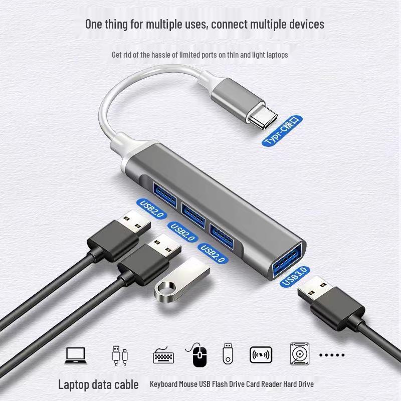 USB 3.0 Mini Aluminum Type-C Hub: 4-Port Splitter Docking Station