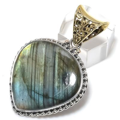 Natural Labradorite Gemstone Handmade 925 Solid Sterling Silver Pendant 2" J4u39