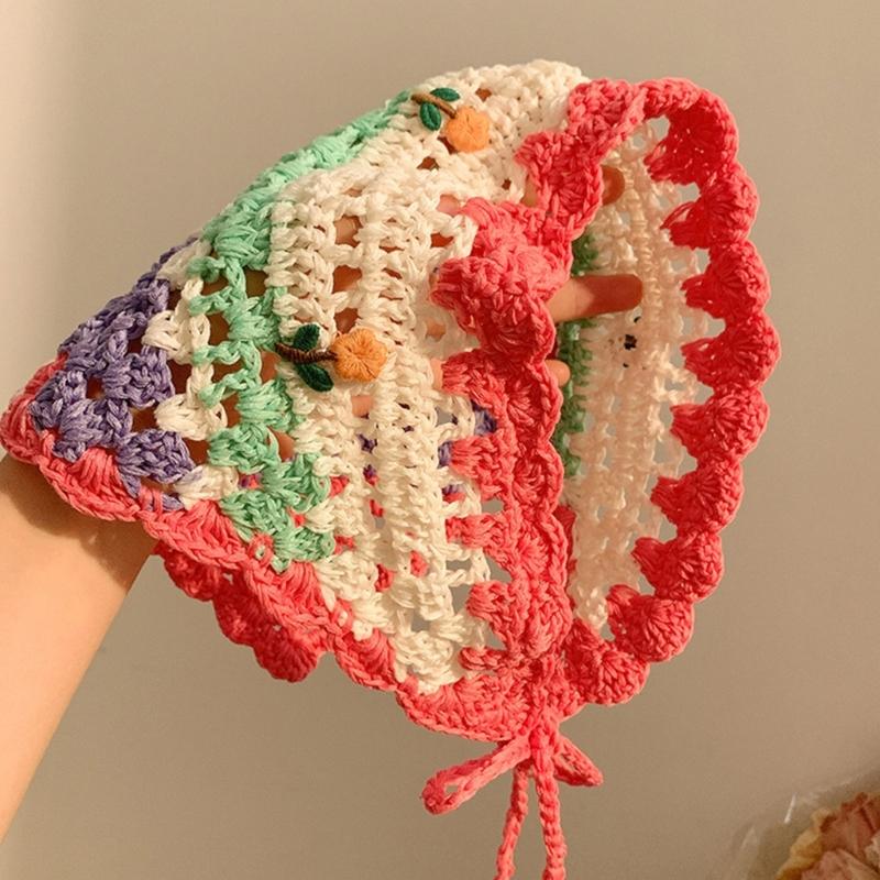 French Style Crochet Headscarf Hairband for Women Hair Bandannas Decorative Ethnic Headbands Bohemian Flower Hair Scarf