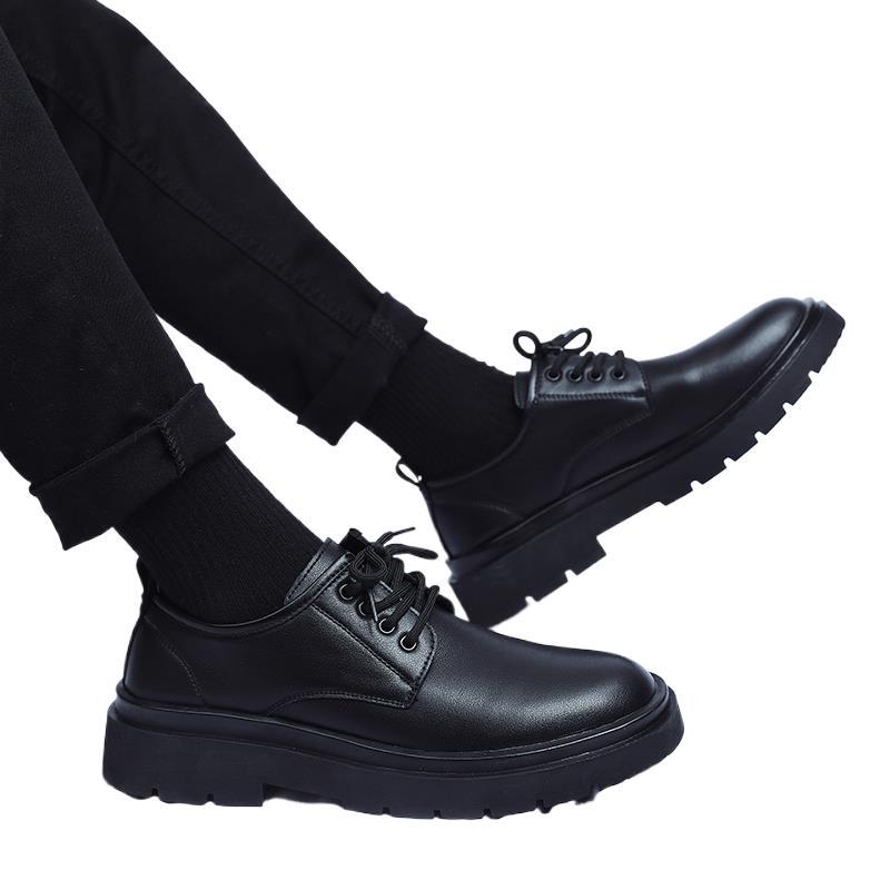 Work Tide Shoes Men's Shoes Spring Black British Style Big Head New Casual Leather Shoes Men's 2025 Business Dress