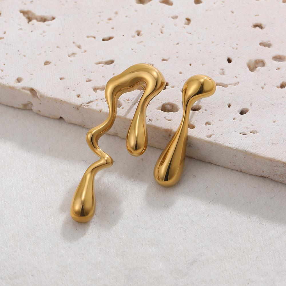 

Creative Metal Irregular Water Drop Earrings for Women Gold Plated Stainless Steel Glossy Asymmetric Earring Trendy Zircon