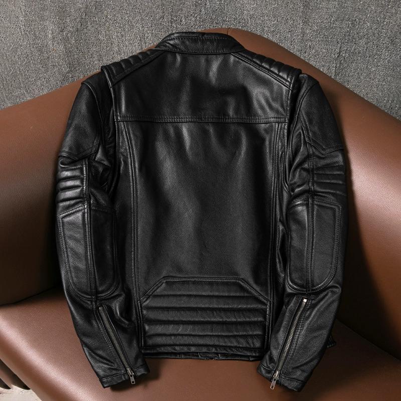 Heavy Motorcycle Jacket Short Fashion Slim Fit Genuine Leather Biker Coat Large Size Autumn Outerwear