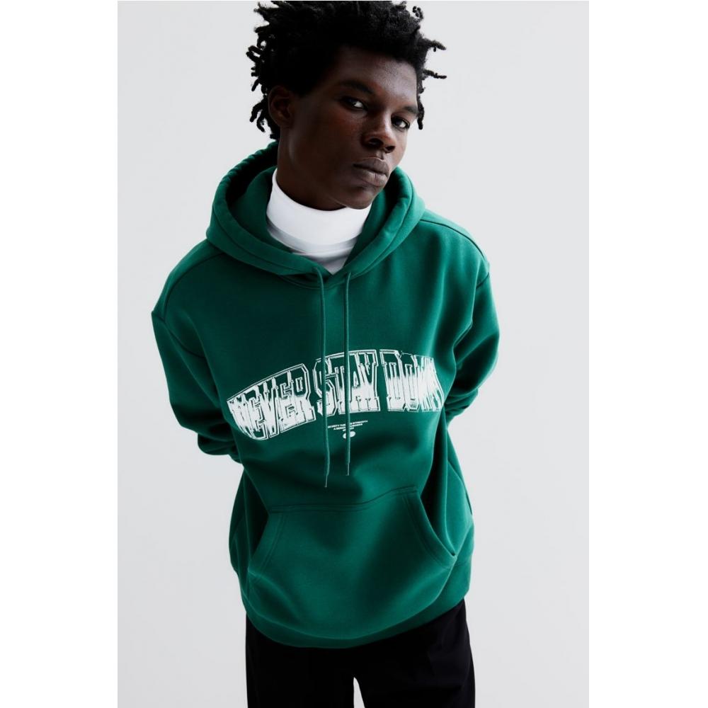 

HM худи свободного кроя с принтом зеленого цвета Never Stay Down