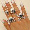 Punk Exaggerated Sliver Color Stereo Skull Open Ring for Men Women Hip-hop Gothic Halloween Party Finger Jewelry Accessory Gift