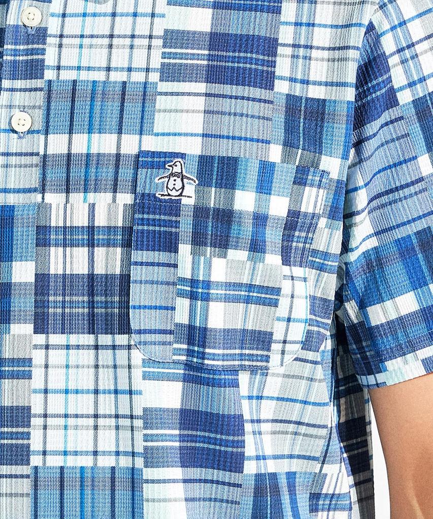 Munsingwear Short Sleeve Collared Madras Check BL00 Golf Men's Shirt, MG5SHS41M, (Blue), Moisture-Wicking, Quick-Drying, Cooling,