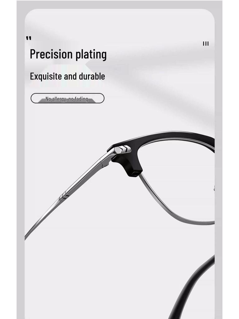 Men's Ultralight Browline Titanium Eyeglass Frame with Anti-Blue Light Lenses, Prescription-Ready