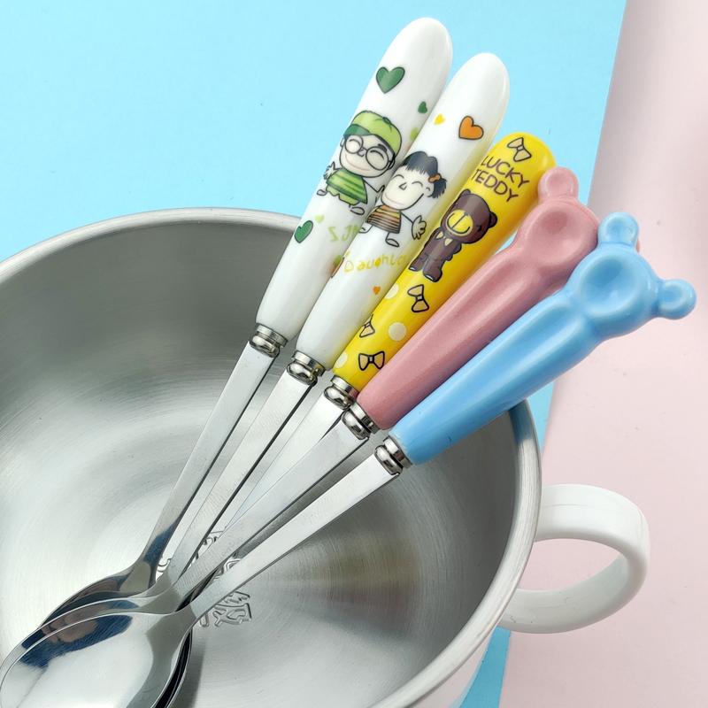 Newborn Baby Cerc Spoon Feeding Utensils 304 Stainl Steel Baby Food Puree Water Milk Poer Small round Spoon Cutlery
