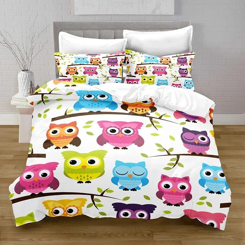 3D Print Kawaii Owl Duvet Cover with Pillowcase Bedroom Decoration Bedding Queen Bedding Bedroom Set King Size Bed Home Textiles