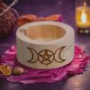 Wood Candlestick Pentacle Carved Tealight Holder Desk Decoration for Tarot Card Reader