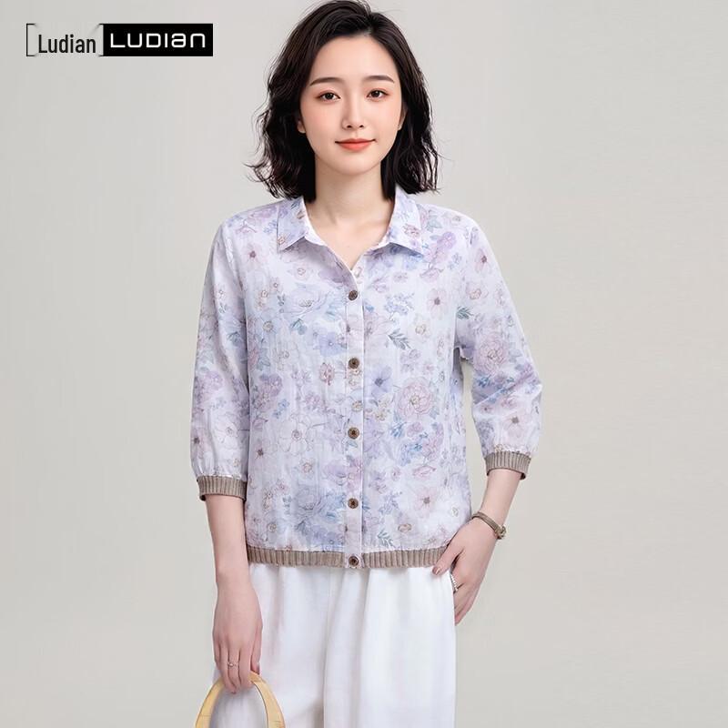 Ludian Women s Cotton Loose Button-Up Shirt 180/100A