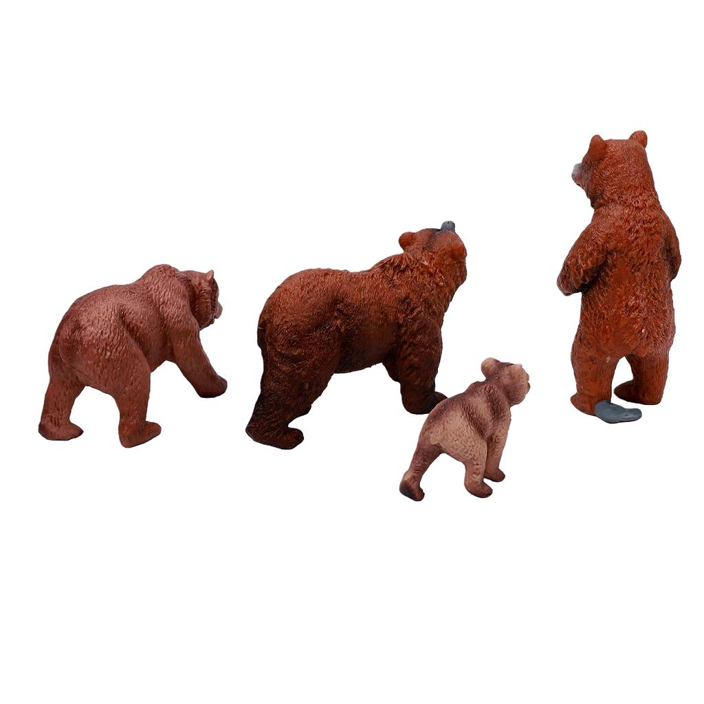 4pcs Realistic Bear Figurines Set Miniature PVC Grizzly Bear Wild Animal Figures for Home Office Display Collection 4