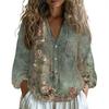 Vintage Boho Women Cotton Linen Tops Loose V Neck Long Sleeved Blouses Tees