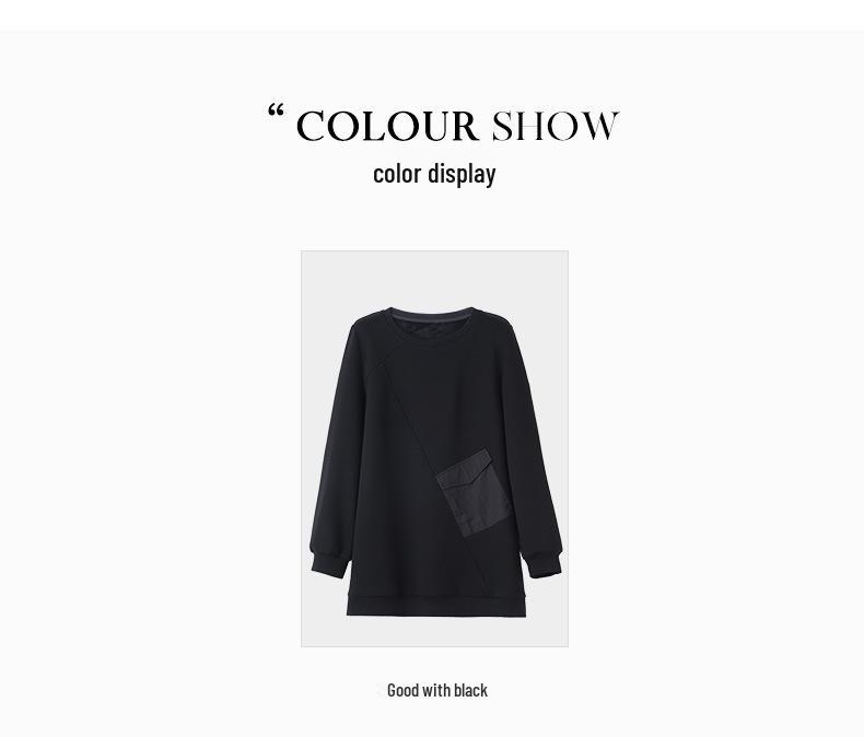 Plus Size Fleece-Lined Casual Loose Sweatshirt with Pockets - Slimming Long Sleeve Top for Middle-Aged Women