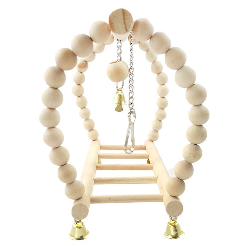 Jucării Papagali Leagăn pentru Păsări Exercițiu Cățărare Suport de Joacă Scară Suspendată Pod Hamac din Lemn pentru Animale de Companie Papagal Macaw Jucărie pentru Păsări cu Clopoței