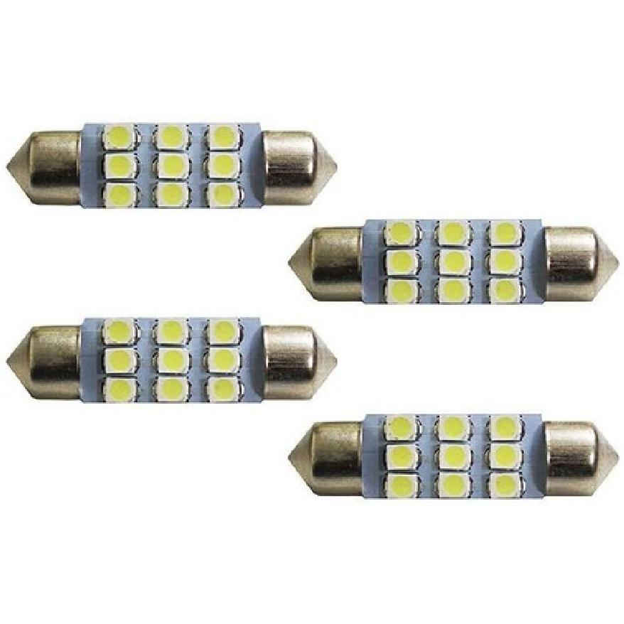 (4) White 9-SMD Festoon 1.50-Inch 36-39mm LED Bulbs For Interior Dome Lights Etc