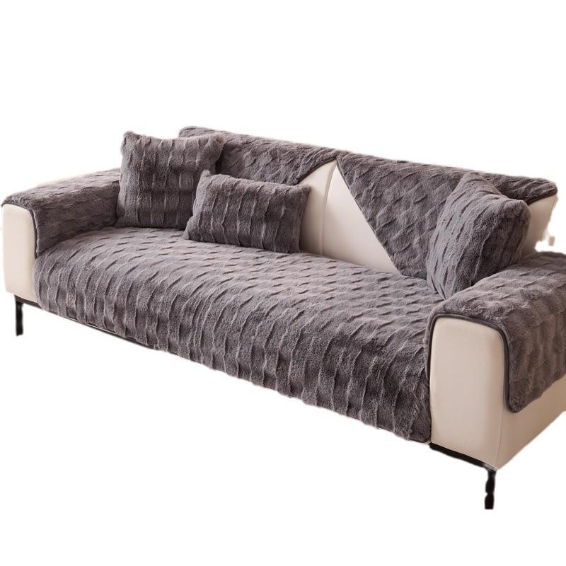 New Light Luxury Internet Celebrity Thickened Plush Leather Sofa Cushion Winter Modern Cream High-End Cover Seat Cushion Cover Cloth