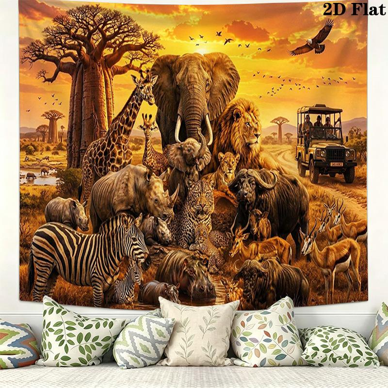 Afrikanische Tiere Wandteppich Ästhetischer Wandbehang Bedruckter Stoffdecke Dekorative Wandteppiche für Schlafzimmer Wohnzimmer Heimdekoration