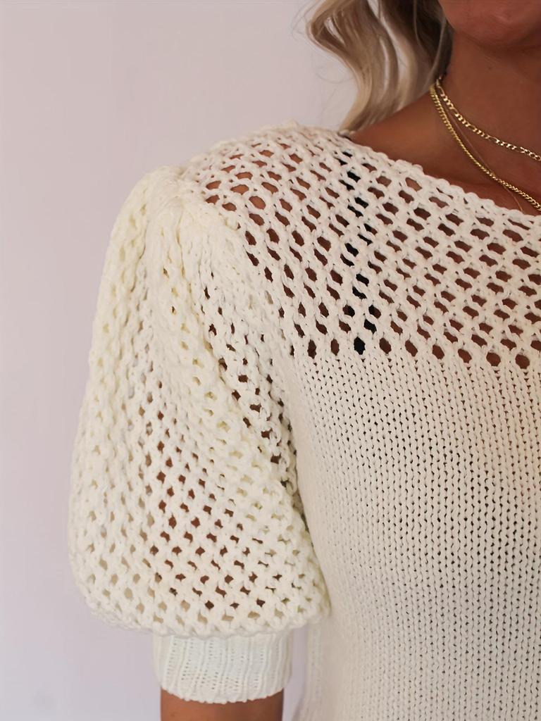 Spring/Summer 2026 Women's Hollow Knit Cardigan: European & American Style, Loose See-through Short Sleeve