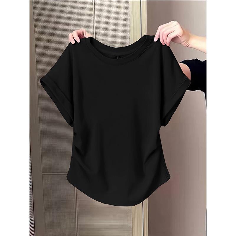 Lotus Root Pink Slimming Cotton T-Shirt for Women, 2026 Style with Cap Sleeves and Cinched Waist.