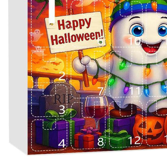Halloween Advent Calendar 2025 24 Day Countdown Calendar with Acrylic Ghost/Gnome/Pumpkin Ornaments for Indoor Outdoor Home Party Decor