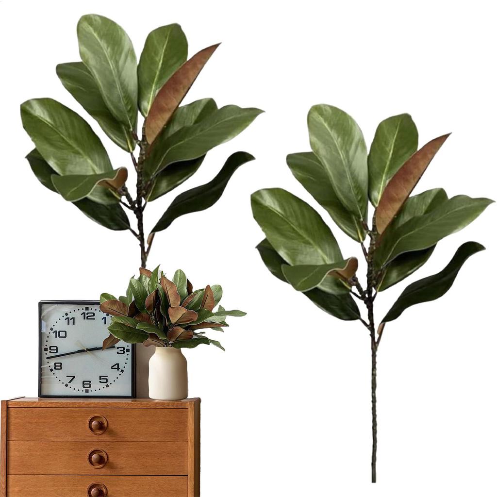 Faux Stems Artificial Magnolia Leaf Branches Real Touch Floral Art Fake Magnolia Plant Lifelike Handmade Simulated Green Plants