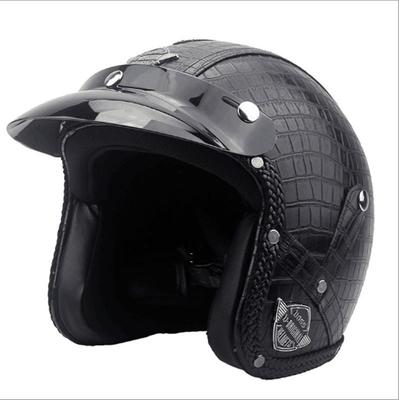 Open Face Retro Helmet Motorcycle Helmet Vintage Retro PU Leather Motocross Scooter Jet Glasses