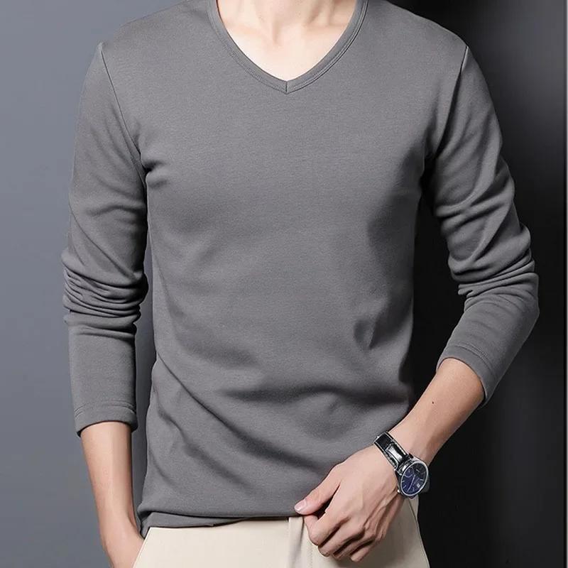 Herren Plüsch Thermisches Langarm T-Shirt Unterhemd Rundhals Shirt Mode Plus Samtgefüttertes T-Shirt