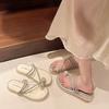 Platform slippers women's summer wear new fashion rhinestone cover toes two wear beach sandals