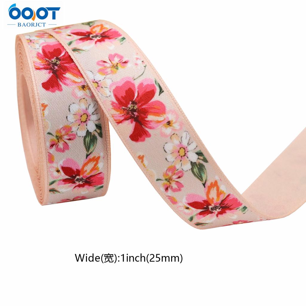 High End Double-sided Printed Floral Print Contrasting Satin Ribbon Handmade Bow Hair Accessory Ribbon Gift