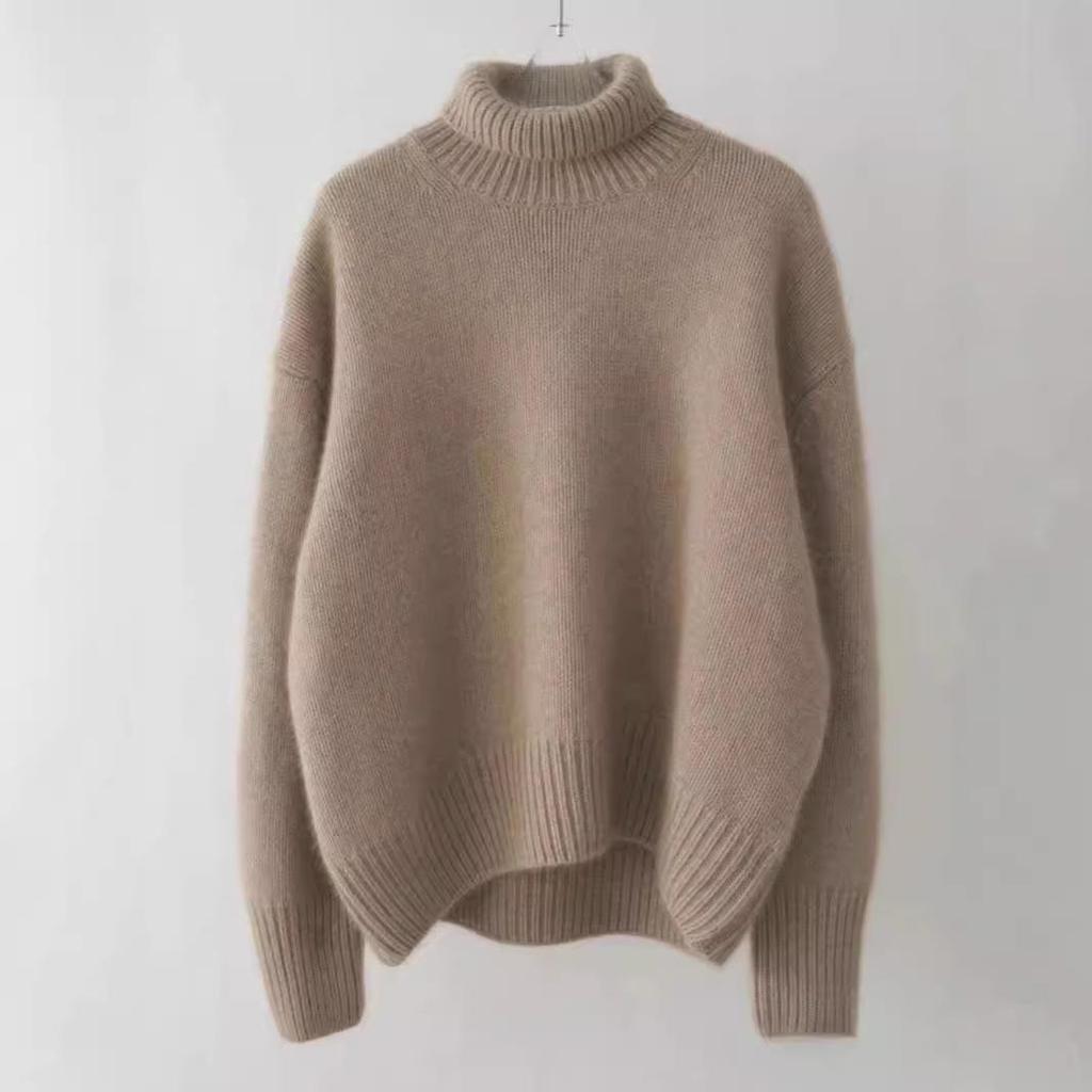 Women's Heavyweight Wool Turtleneck Sweater - Autumn/Winter Slimming Loose Knit Pullover