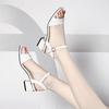 Coarse heel sandals women's summer 2025 new mid-heel one-button thick heel mother Korean version high heels open-toed women's shoes