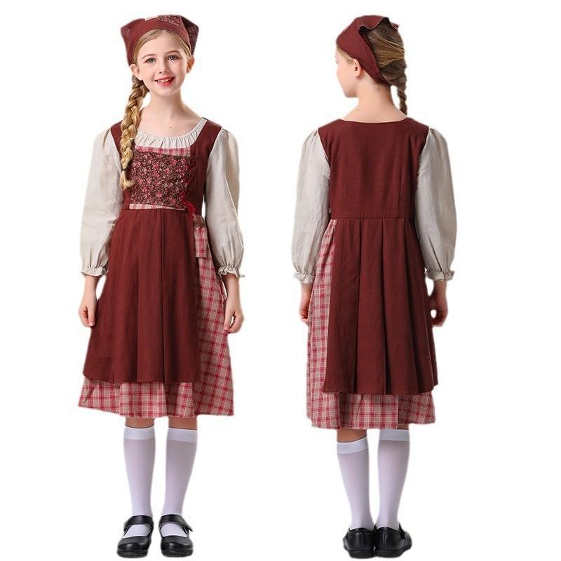 Fantasy Themed Girls Costume Set: Little Red Riding Hood Cape Match Girl Dress Halloween Party Performance