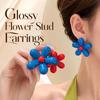 Oversized Resin Flower Earrings Glossy Asymmetry Earrings Trendy Flower Stud Earrings  Women Girls
