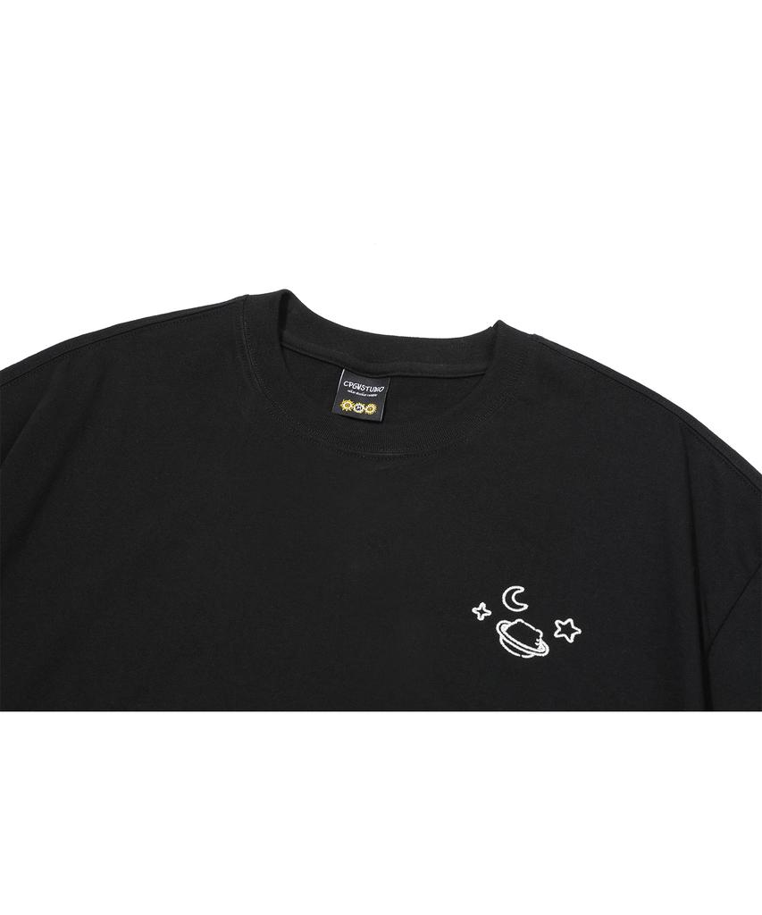 CPGN STUDIO [Cpgn X Kakao Friends] Universe Chunsik Embroidered Short Sleeve T-Shirt Black